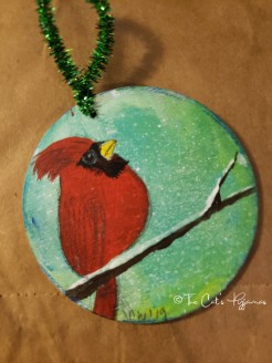 Cardinal on green ornament